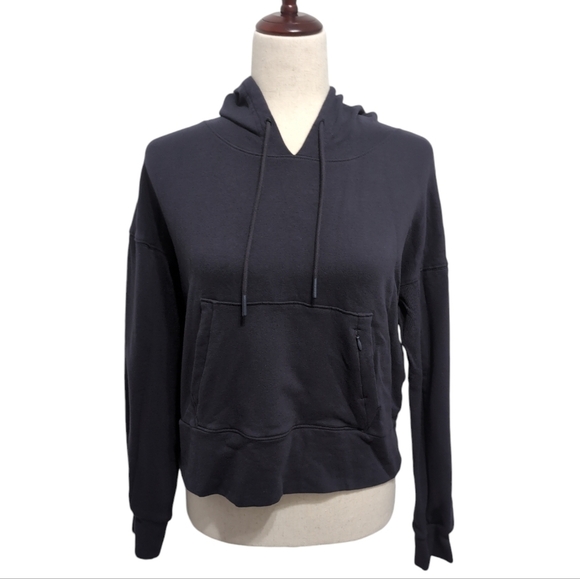 4/$12 FLX Navy Blue Cropped Sweatshirt Hoodie Women's size Small - Picture 1 of 10